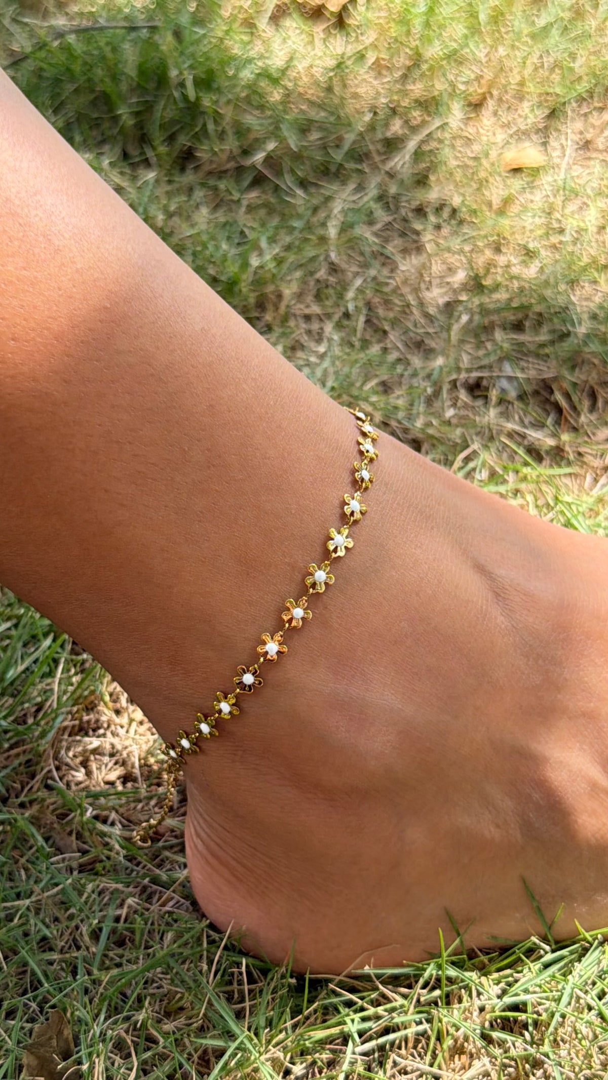 Tobillera flores mini dorado