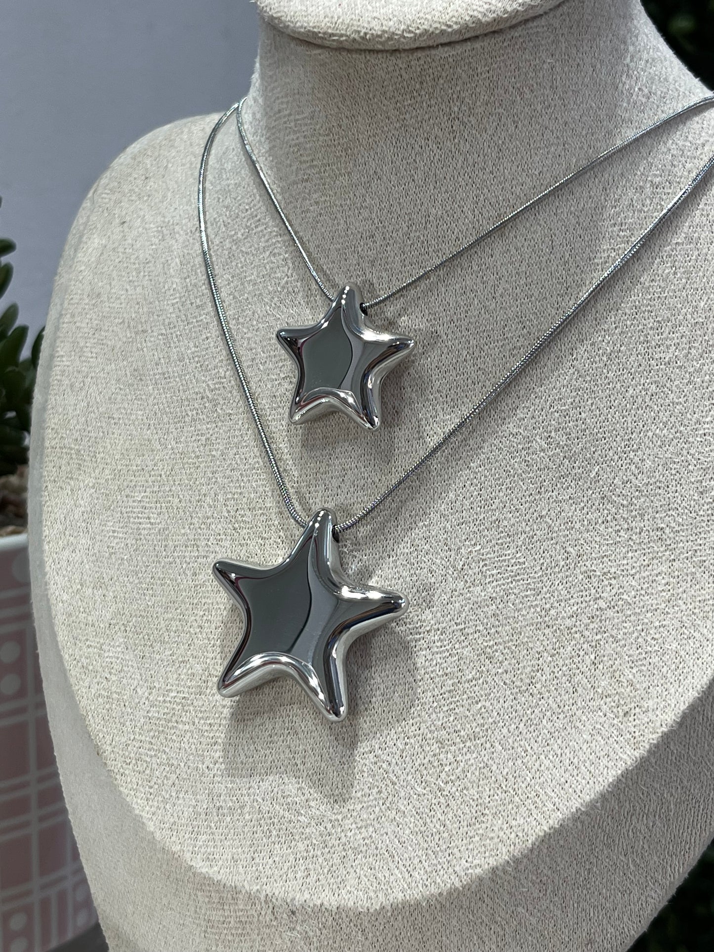 Collar Estrella Xl Globo Plata