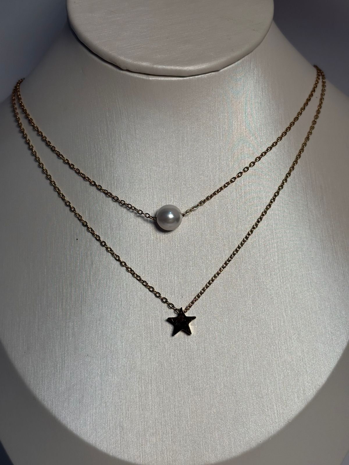 Collar doble estrella perla