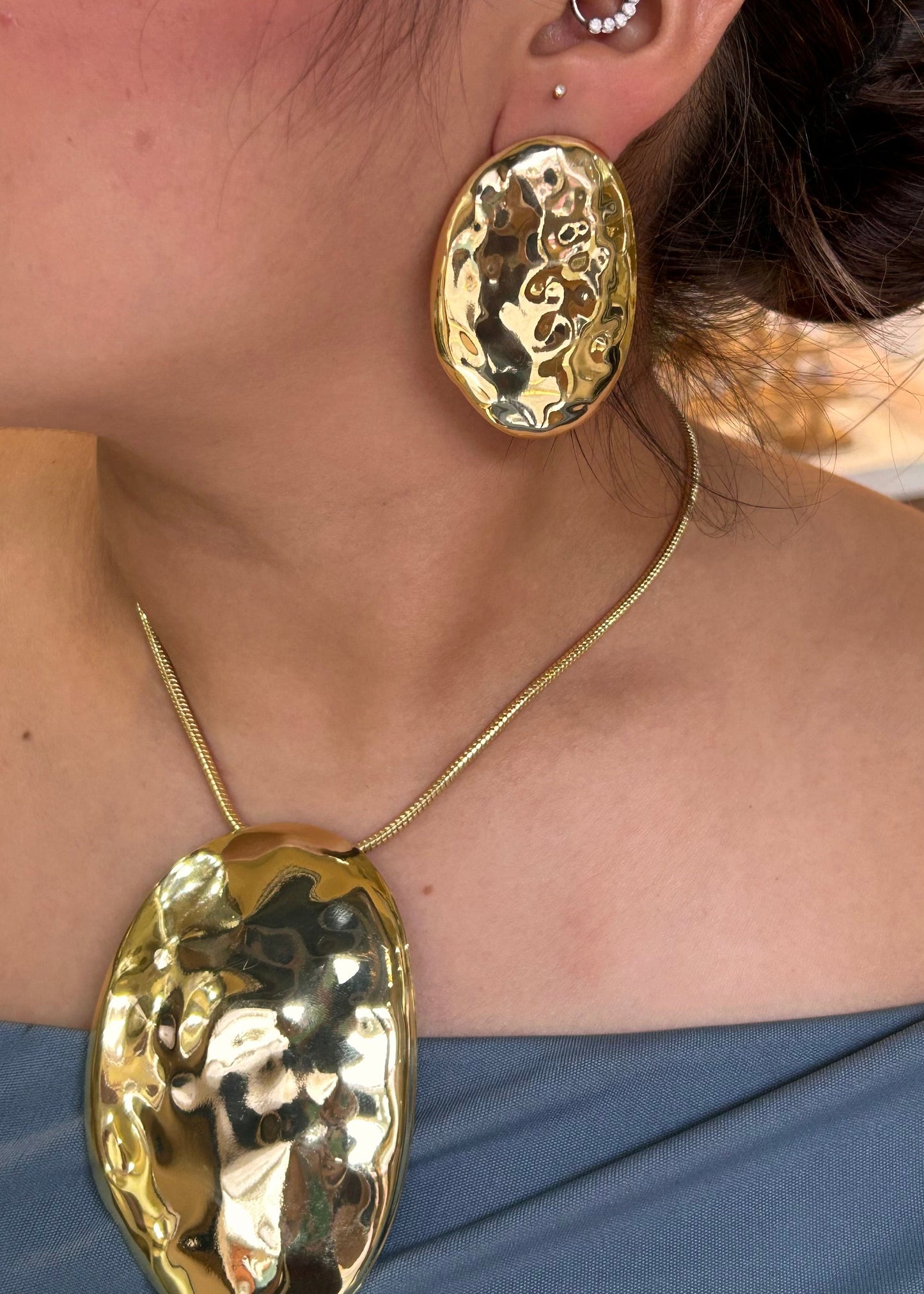 Collar & Aretes Maxi Stones dorado