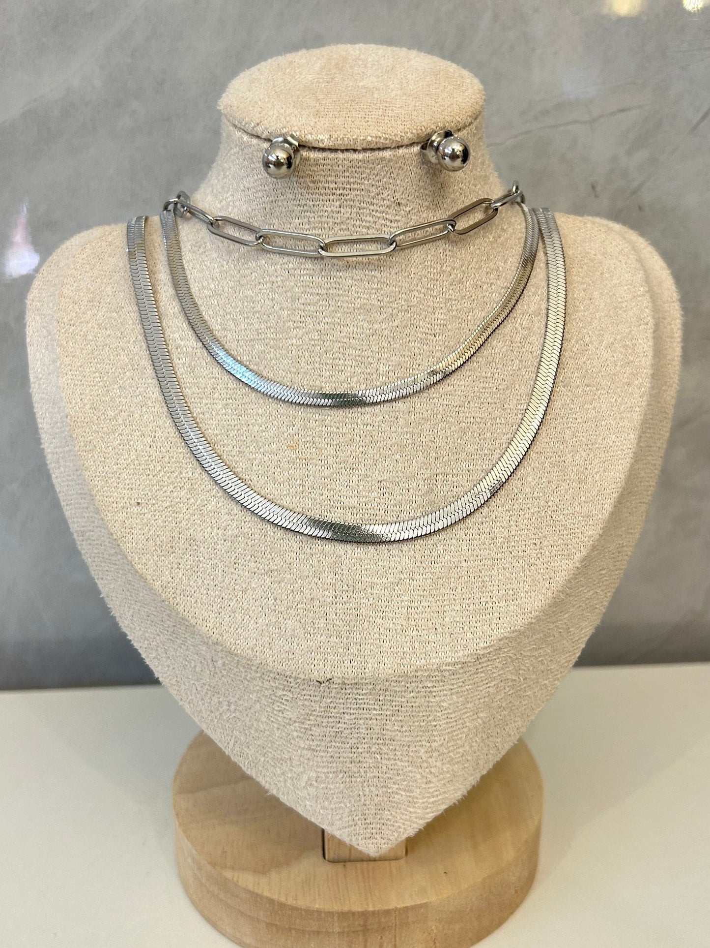 Collar & Aretes triple plata