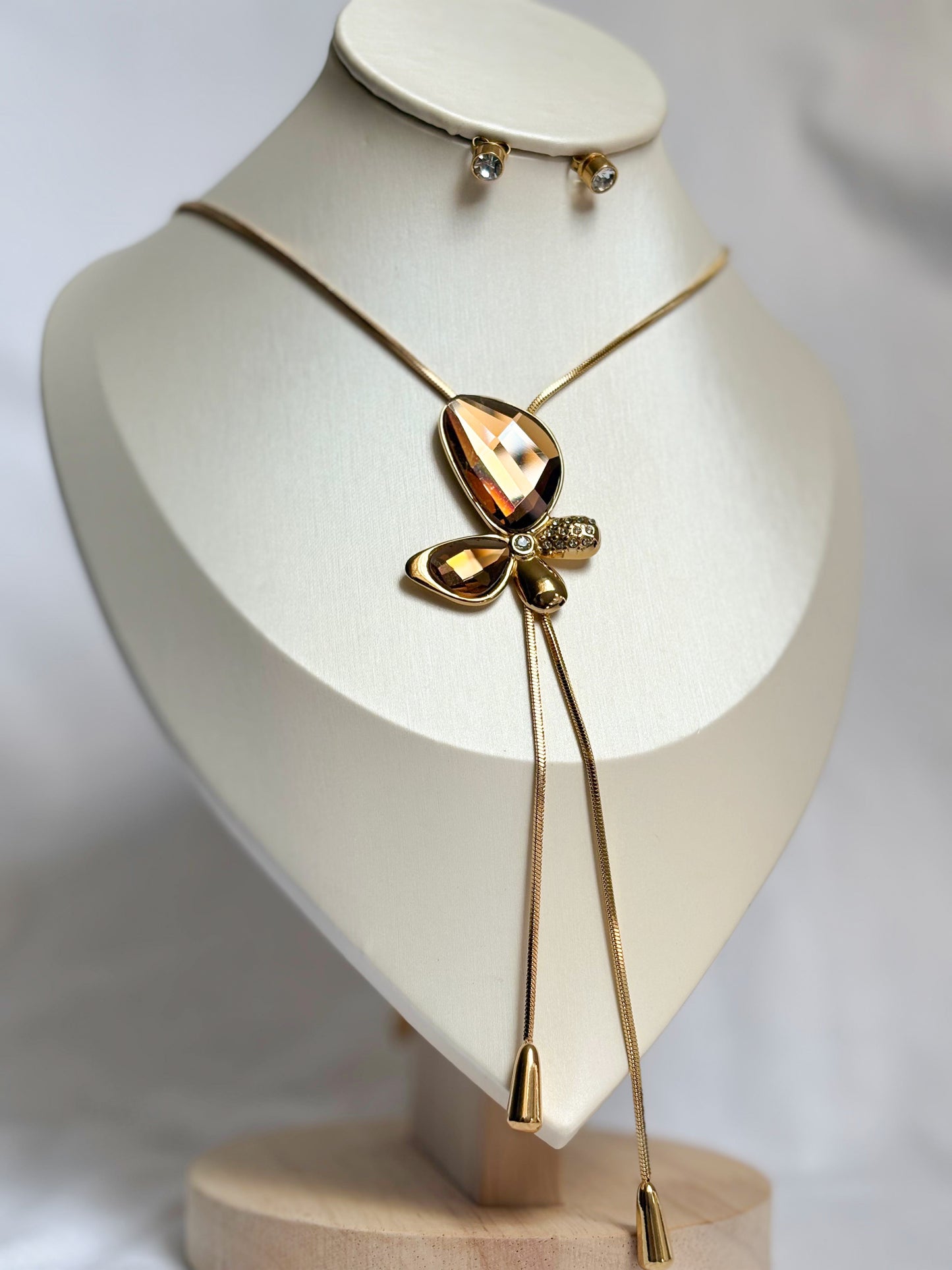 Collar & Aretes piedra cafe
