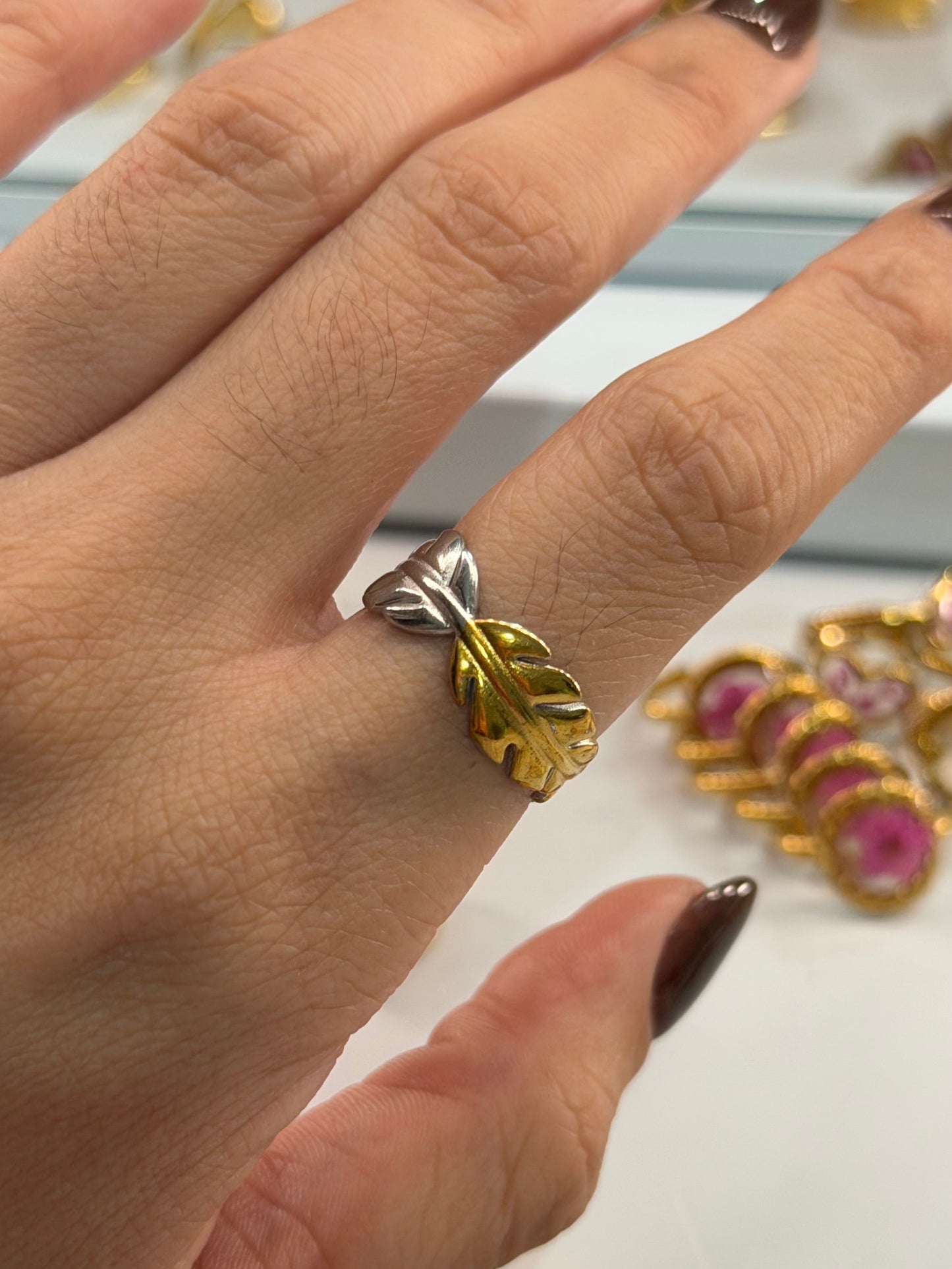 anillo pluma mini bicolor