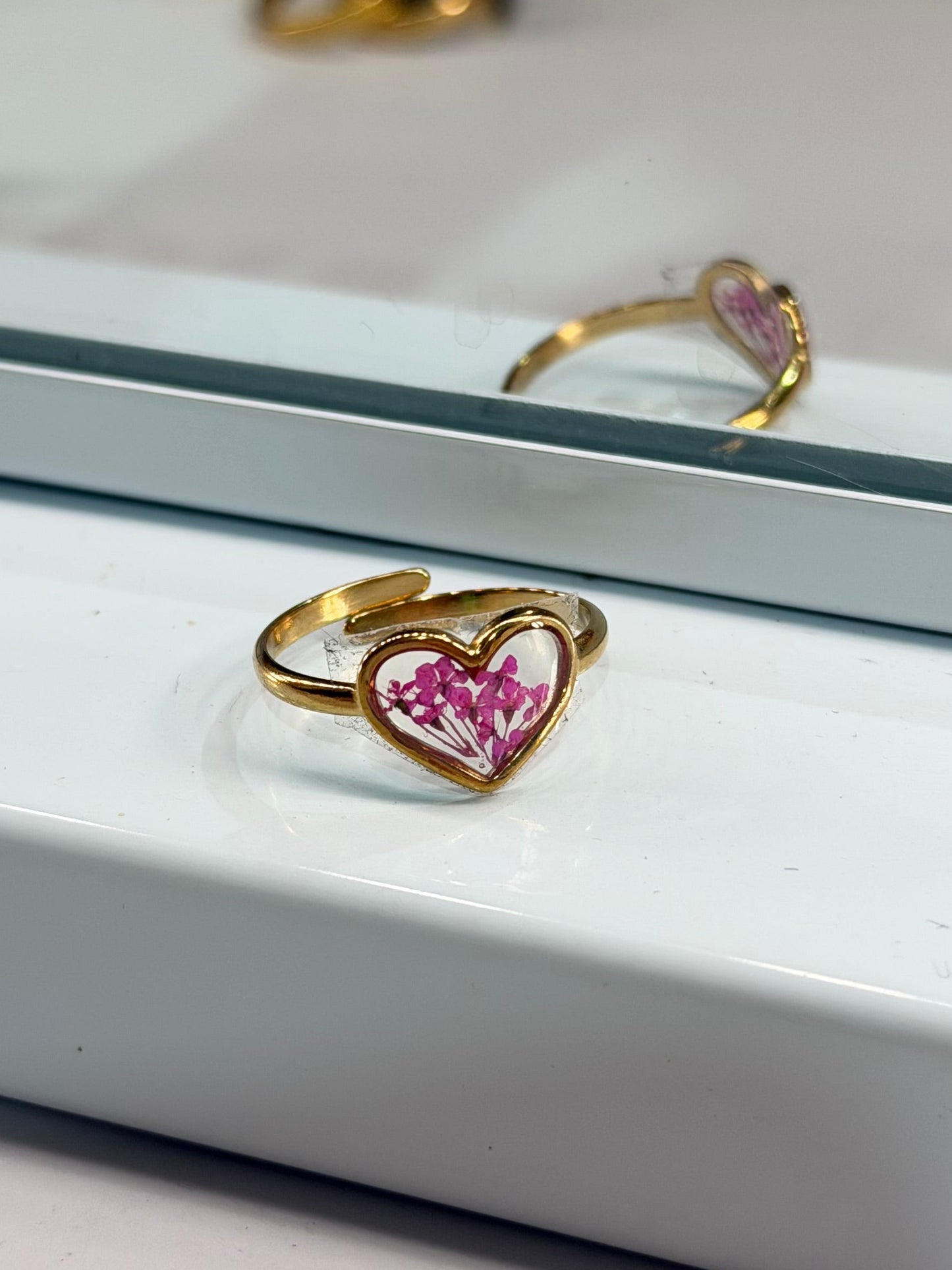 anillo flor natural rosado
