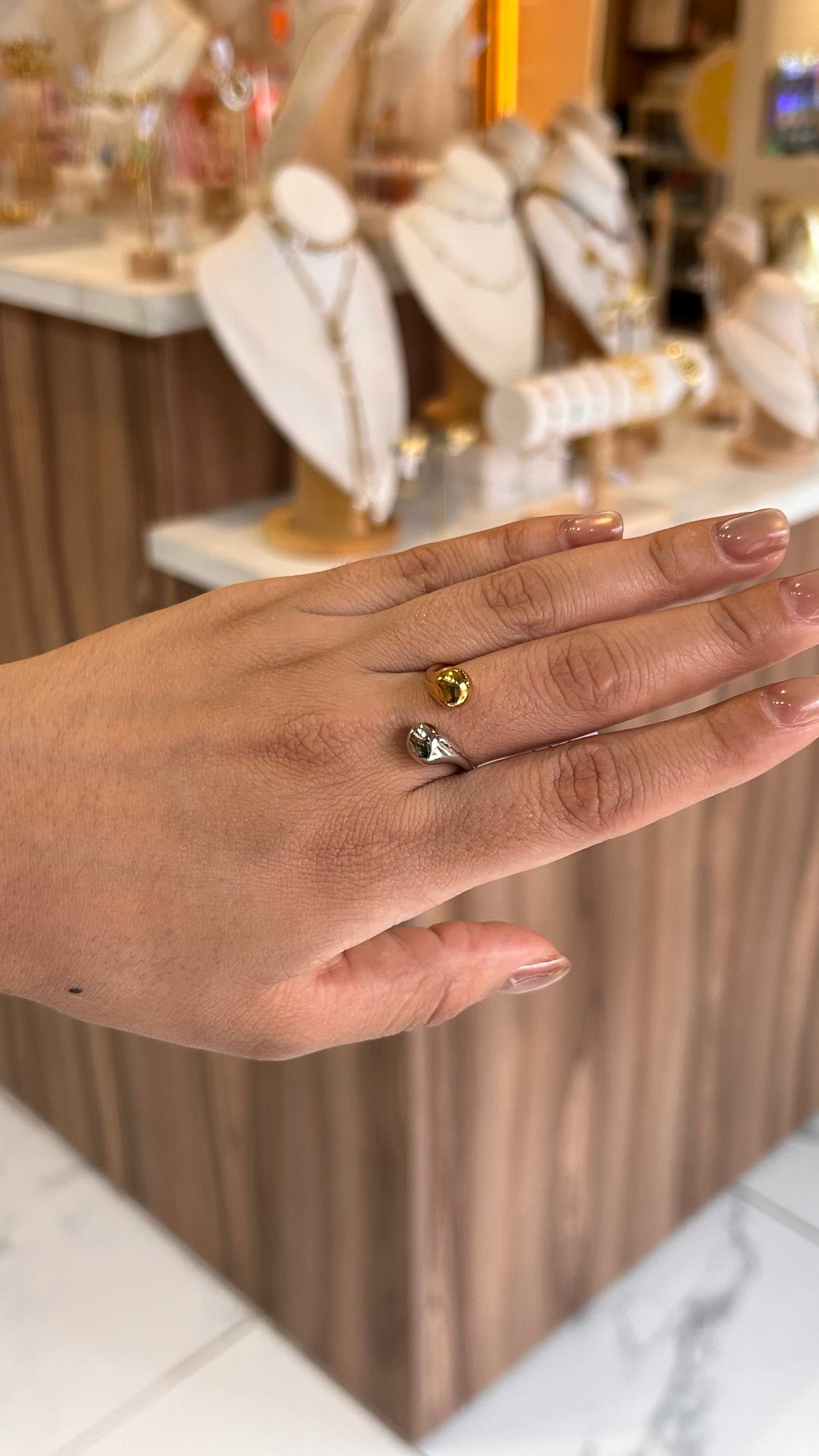 Anillo gota doble bicolor