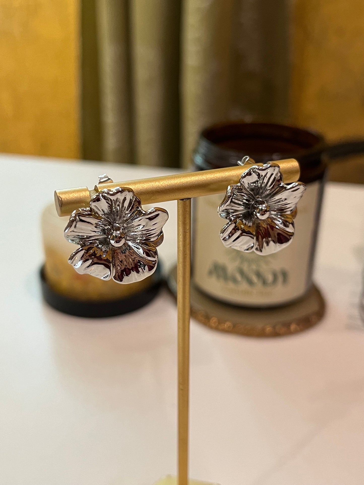 Aretes Chunky Flower Plata