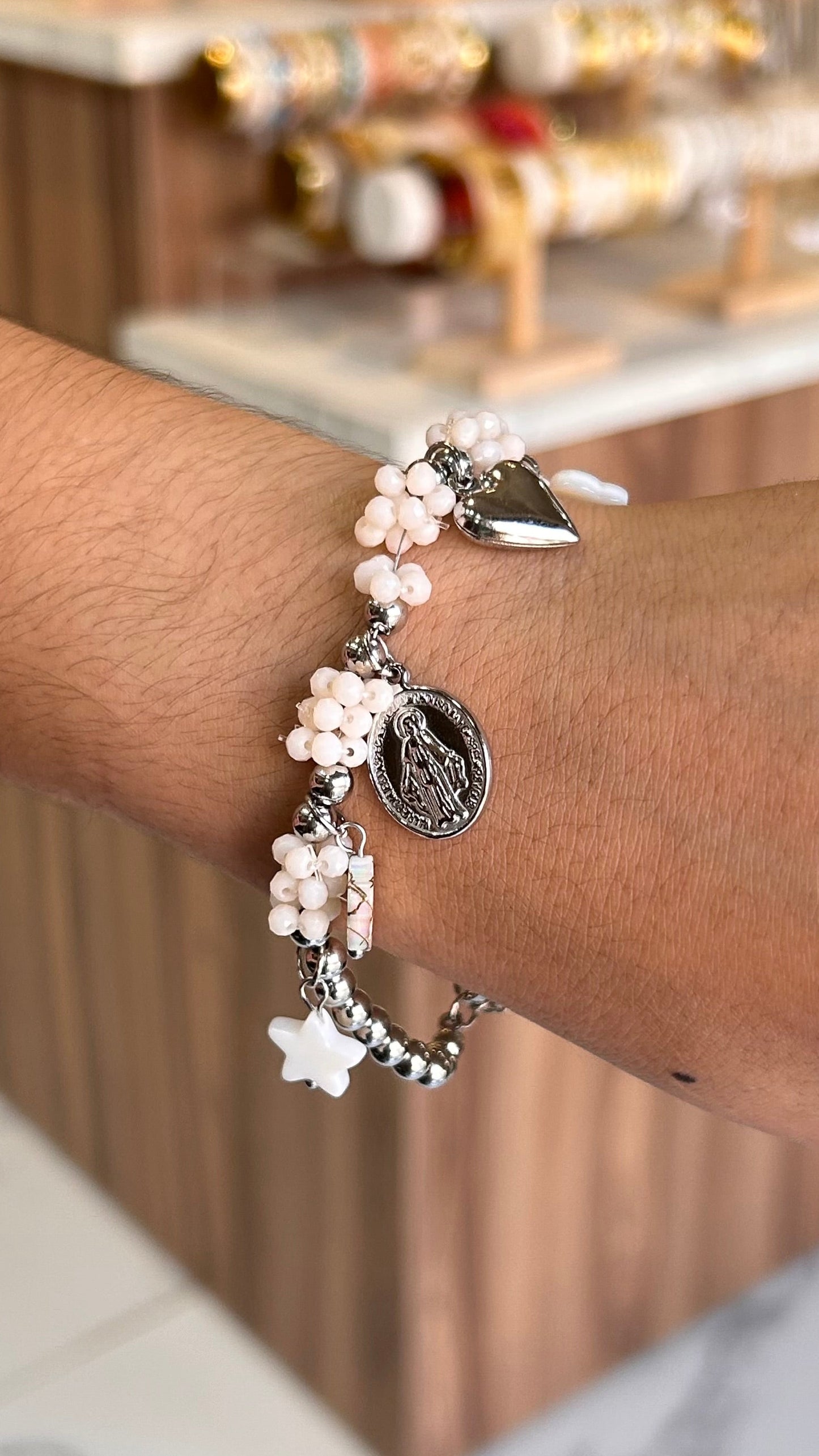 pulsera charm de rosa plata