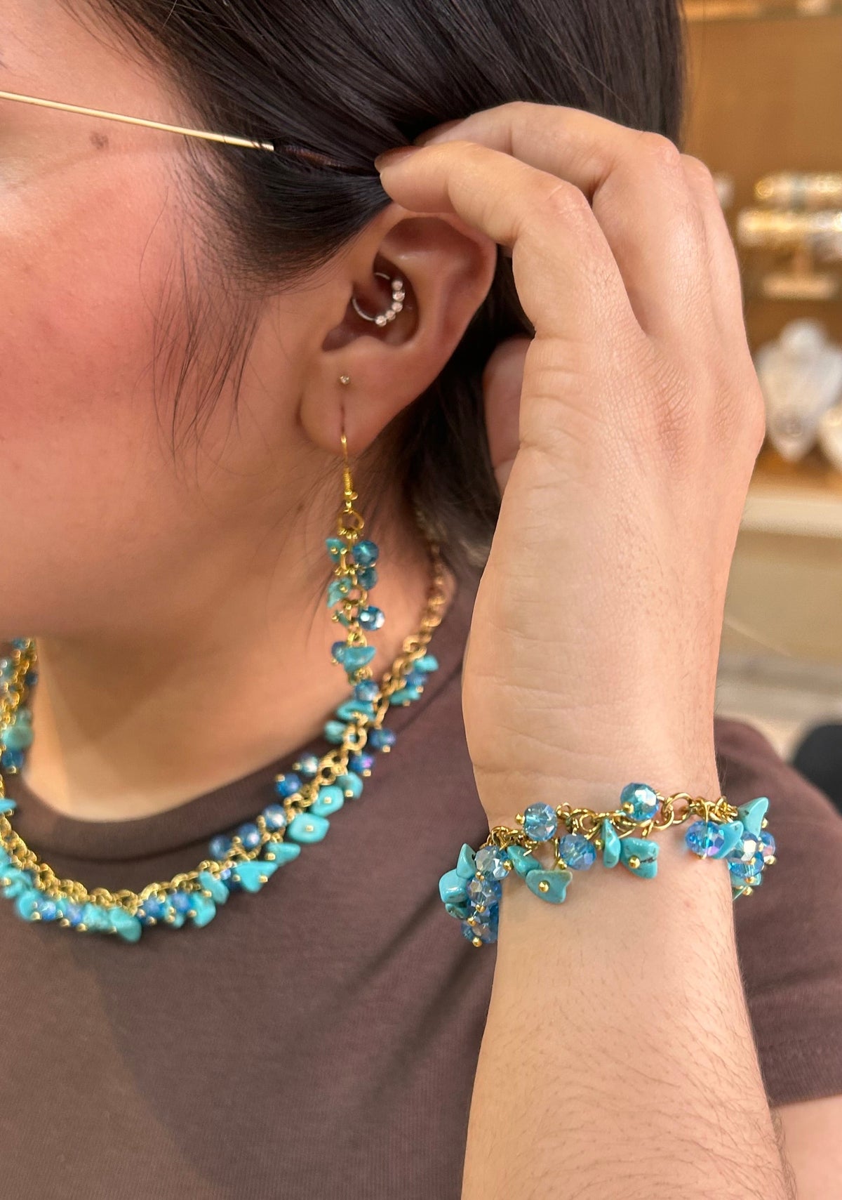 Collar & Aretes piedra hermosas azul
