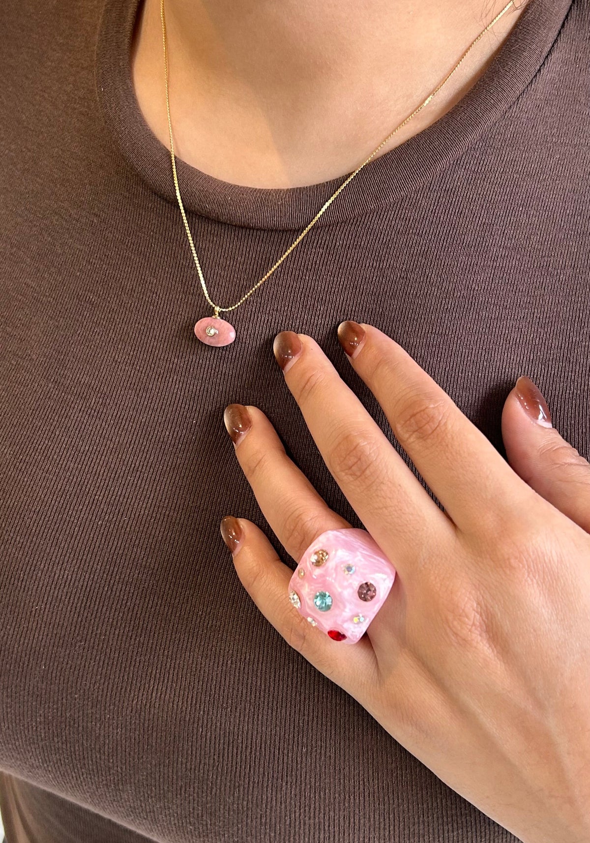 Collar piedra mini rosa blim