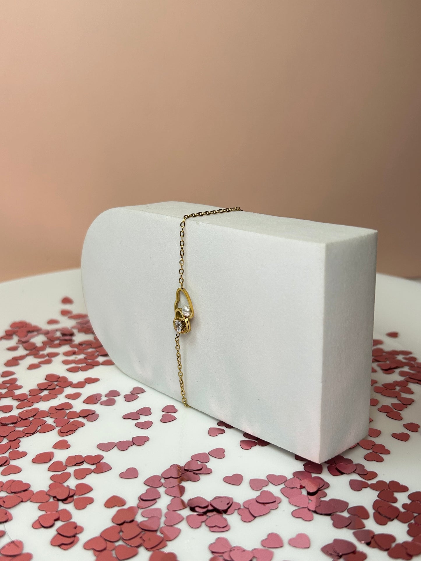 Pulsera doble corazón pearl