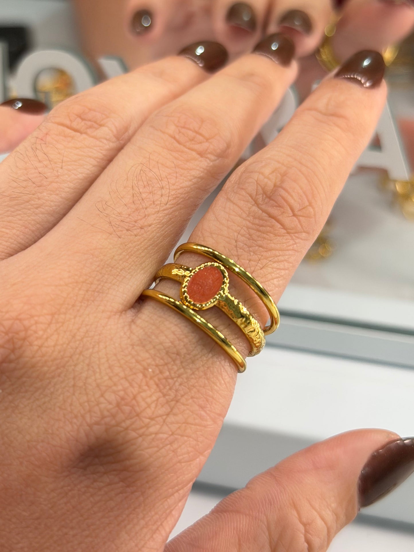 anillo triple circular naranja