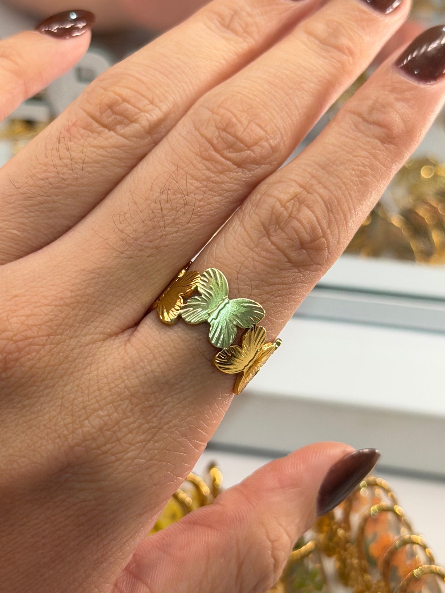 Anillo mariposa verde dorado