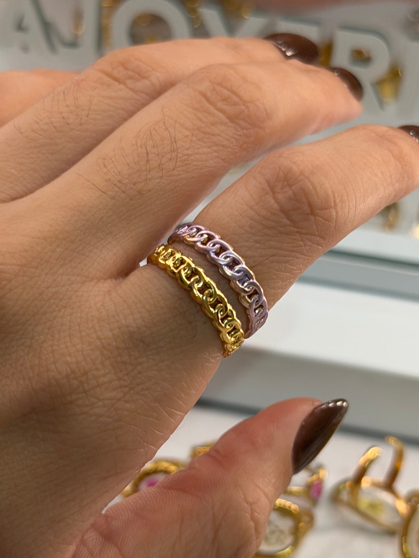 Anillo doble rosado dorado
