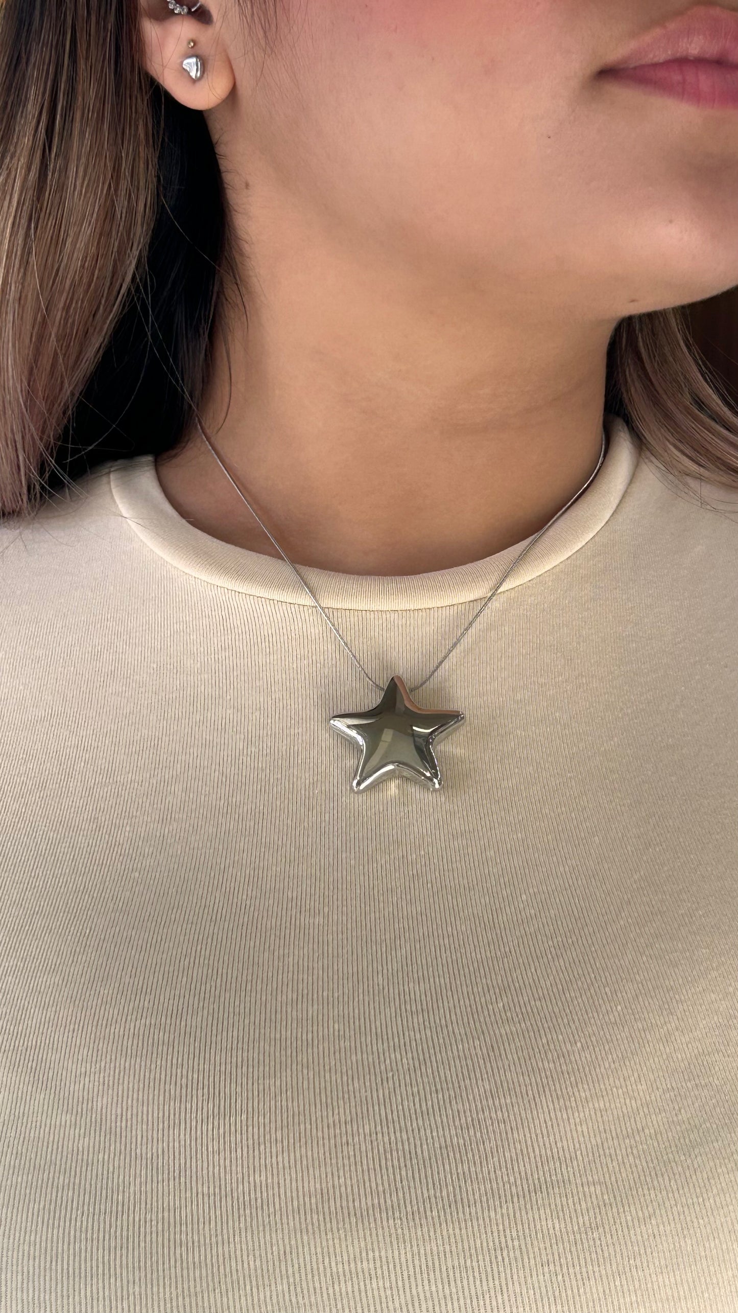 Collar Estrella Xl Globo Plata