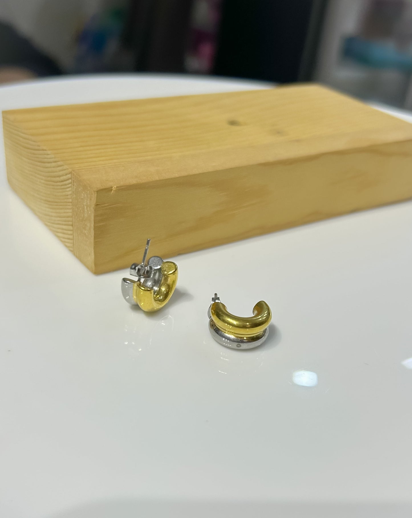 Aretes Doble Mini Bicolor