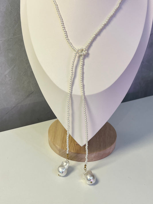 Collar Corbatero Perlas Blanco