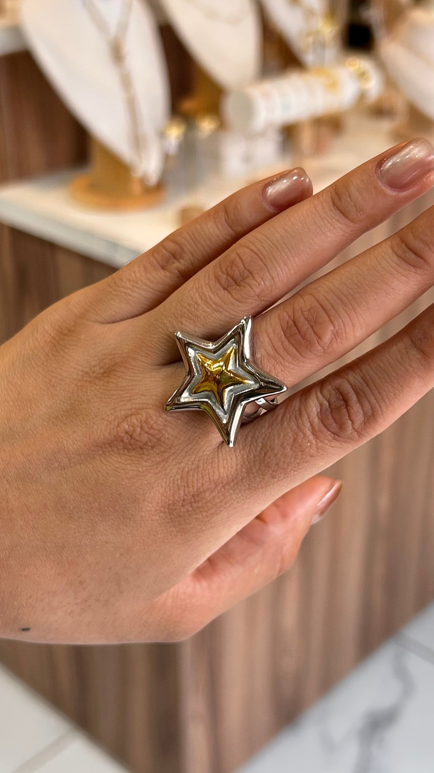 Anillo estrella chunky bicolor