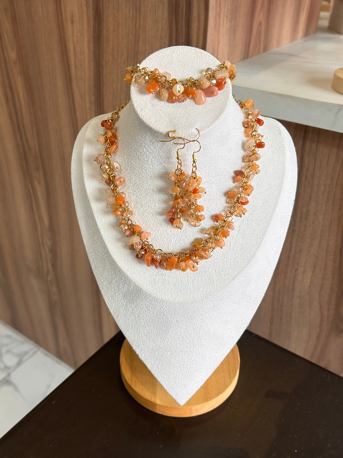 Collar & Aretes piedra hermosas naranja