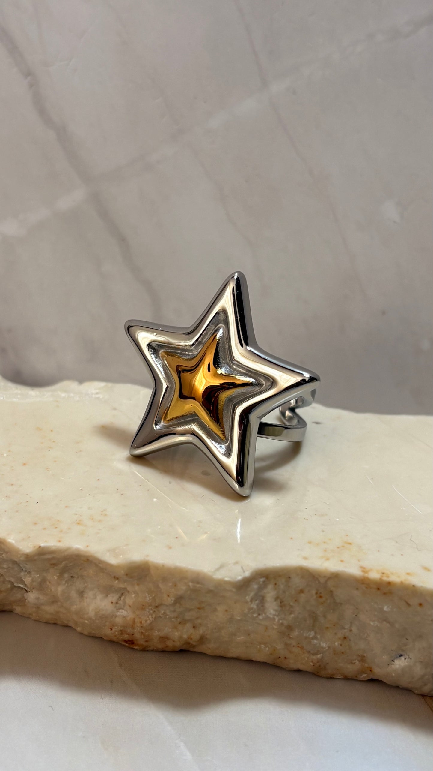 Anillo estrella chunky bicolor