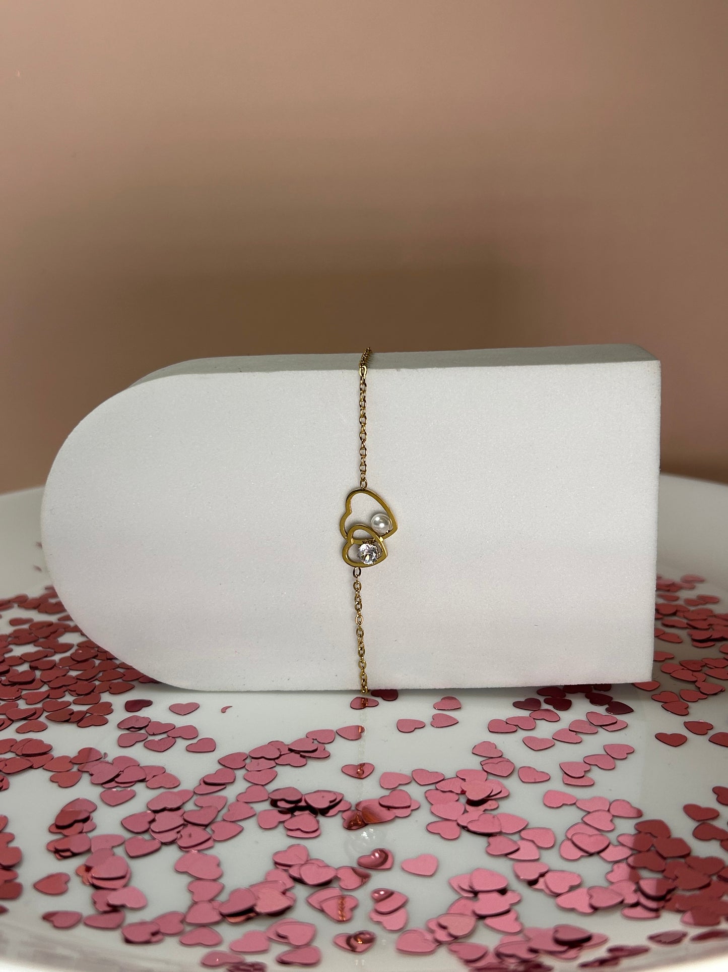 Pulsera doble corazón pearl