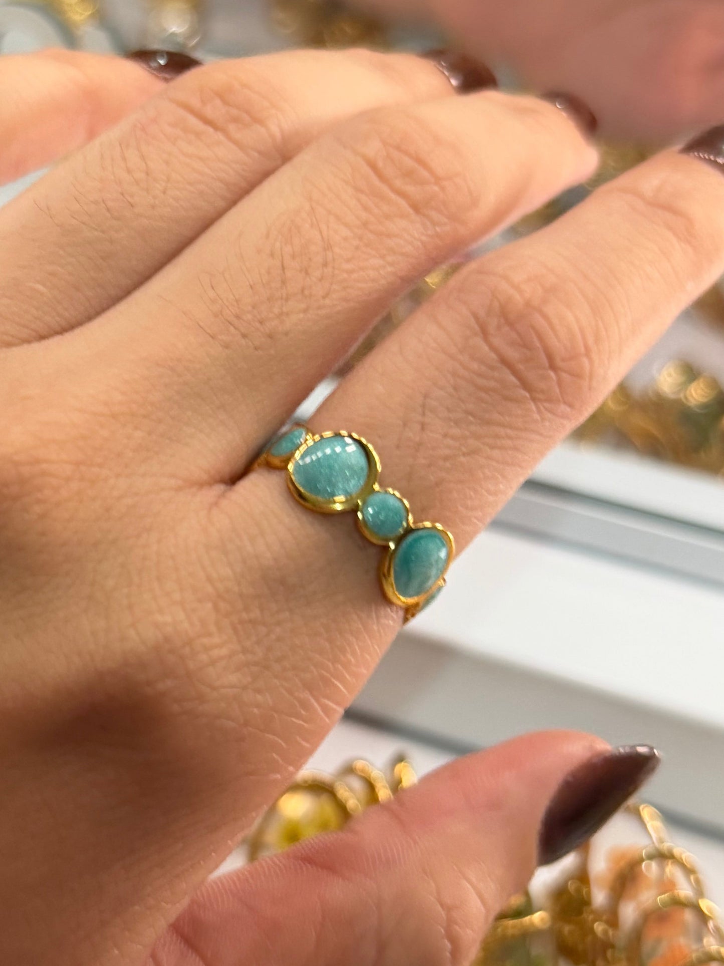 Anillo piedras verde agua