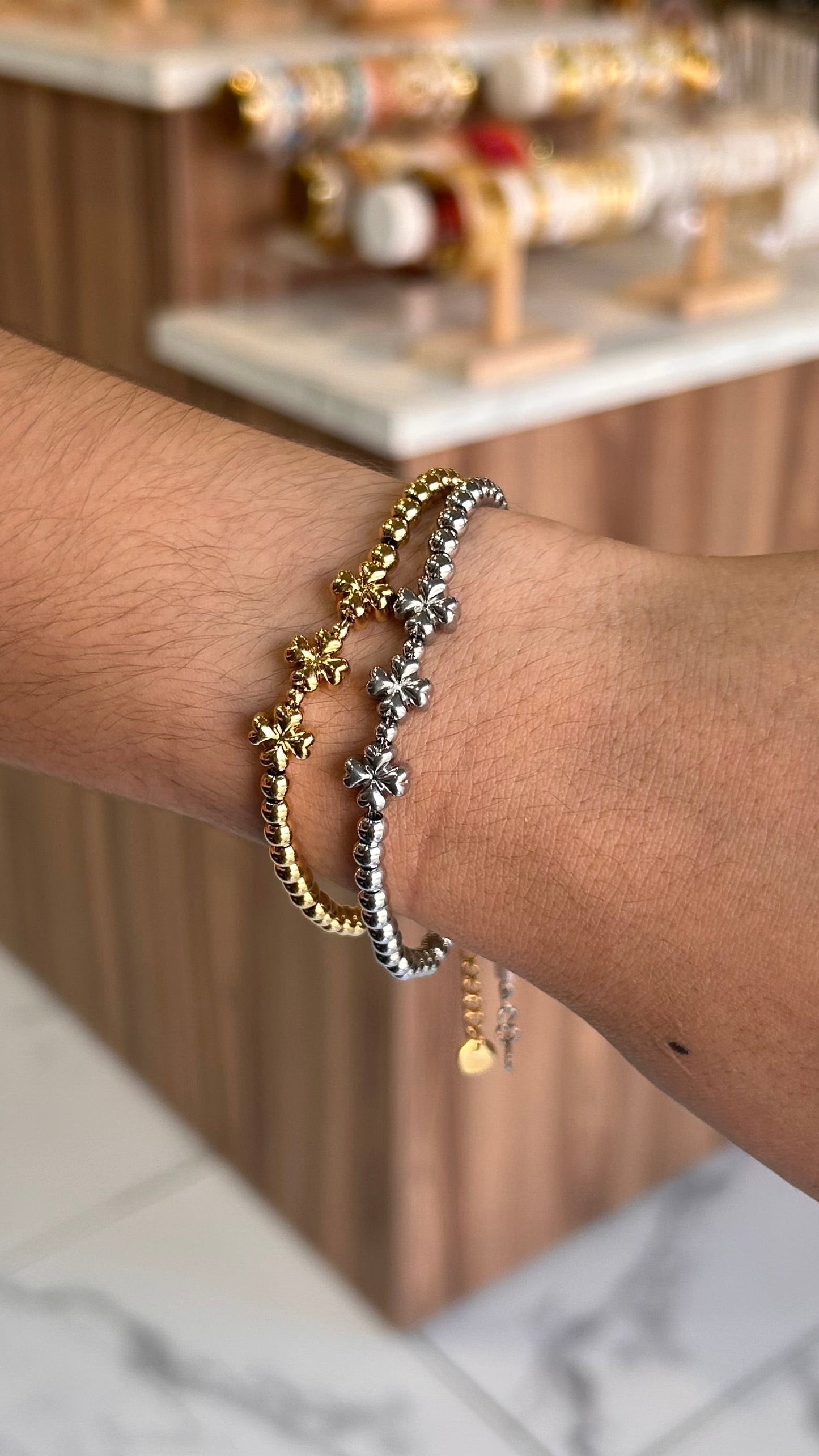 pulsera balines trebol plata