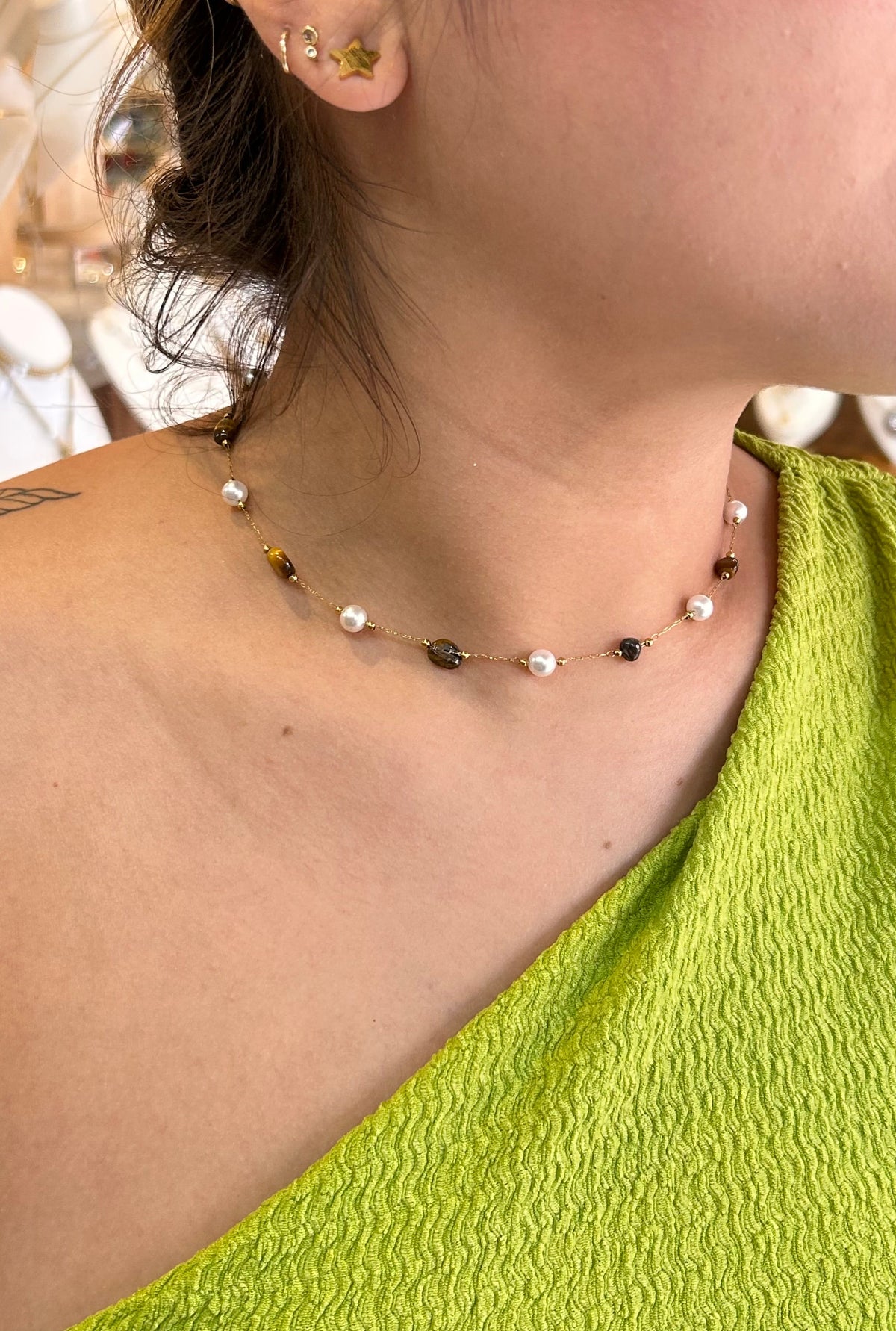 Collar piedra marrón perla