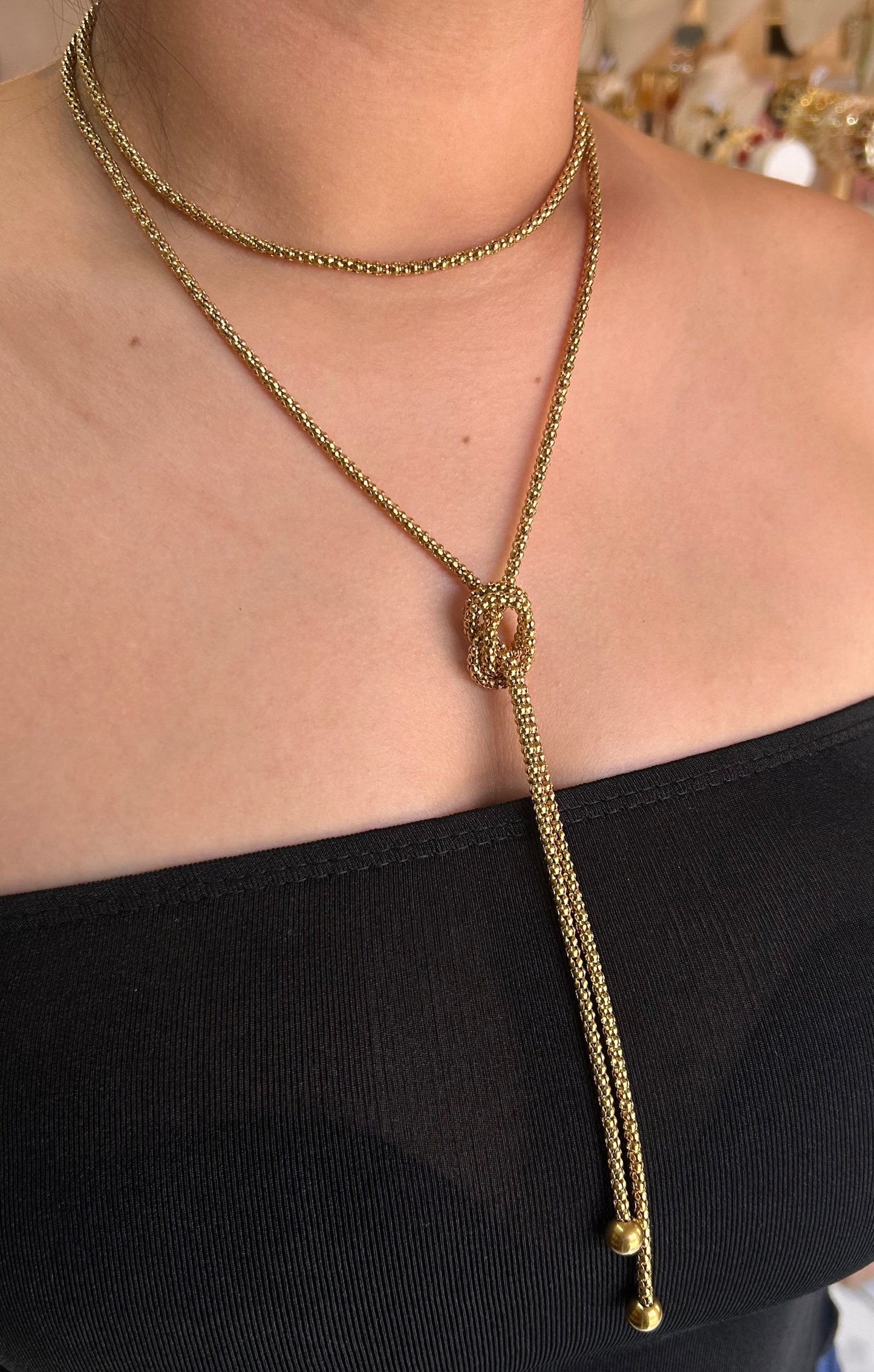 Collar Corbatero Cadena Mini Dorado