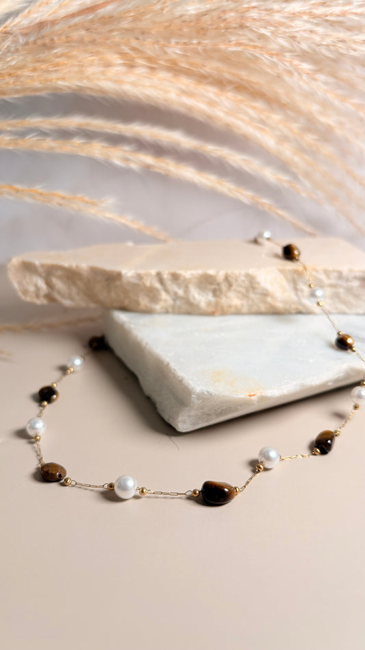 Collar piedra marrón perla