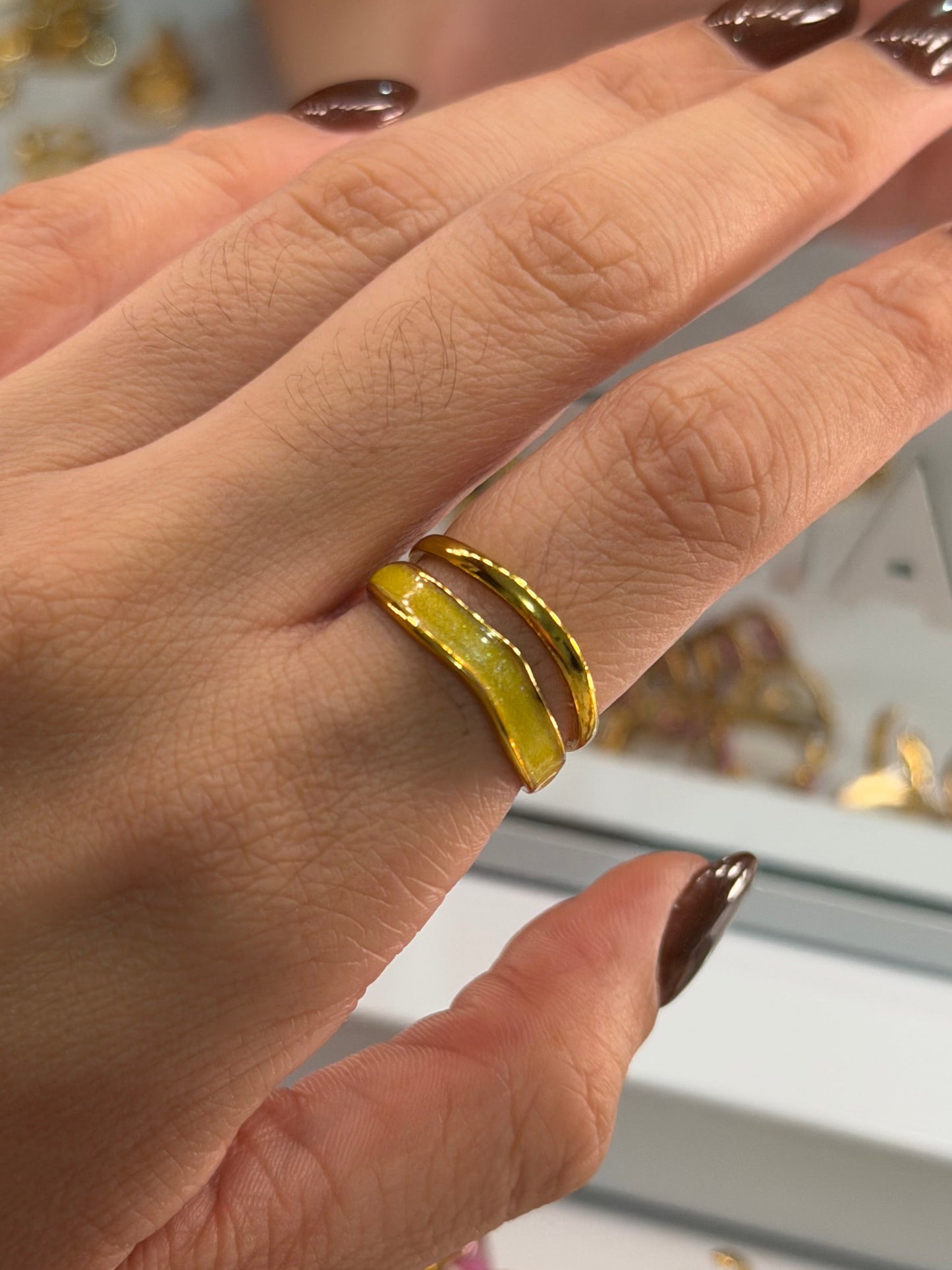 Anillo doble amarillo marbol dorado