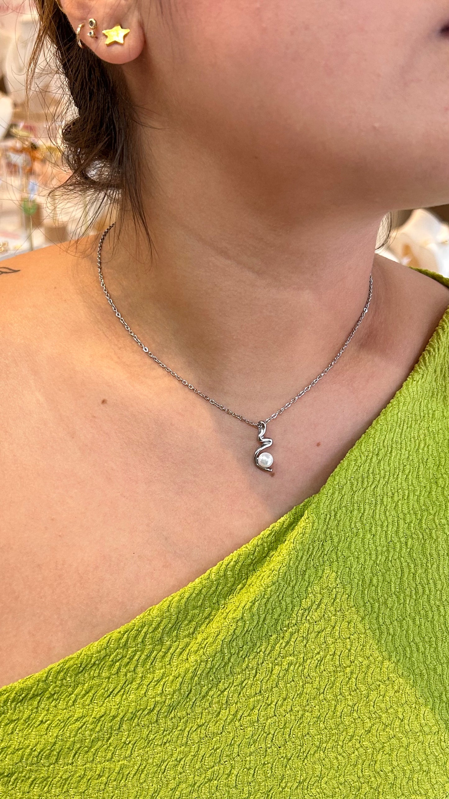 Collar s mini perla plata