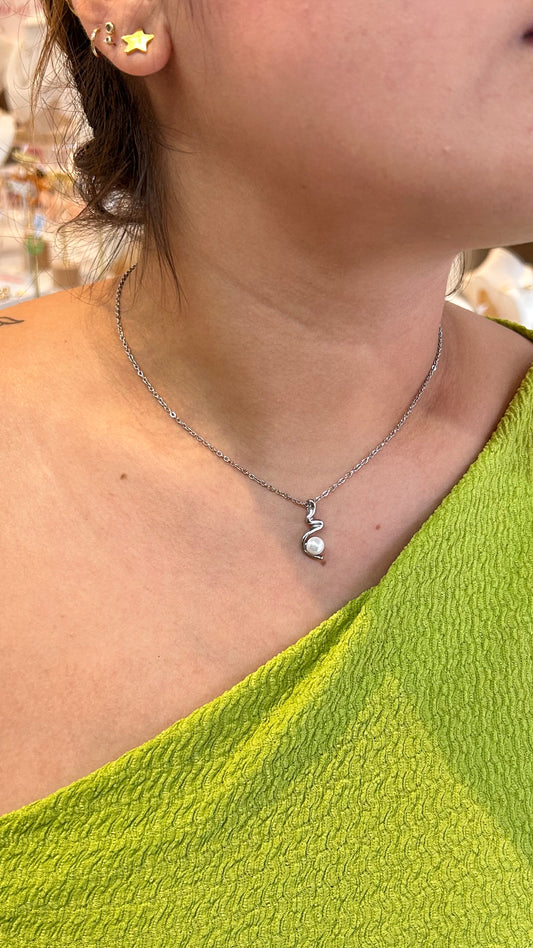 Collar s mini perla plata