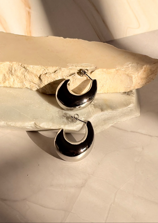 aretes media luna plata chunky