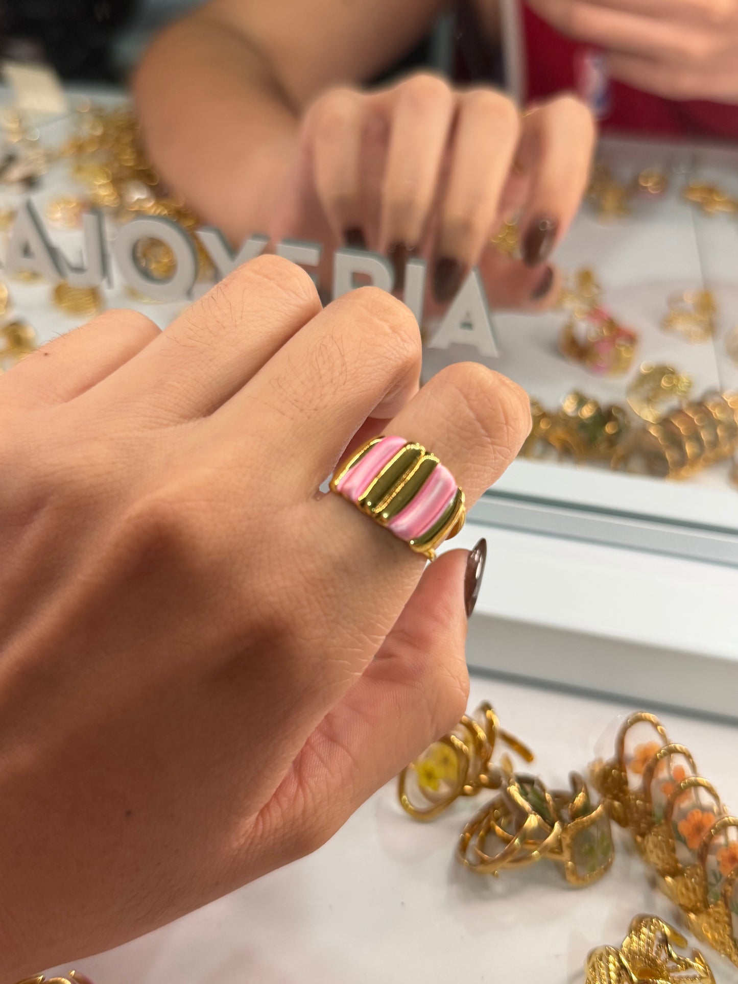 Anillo ovalos rosa dorado