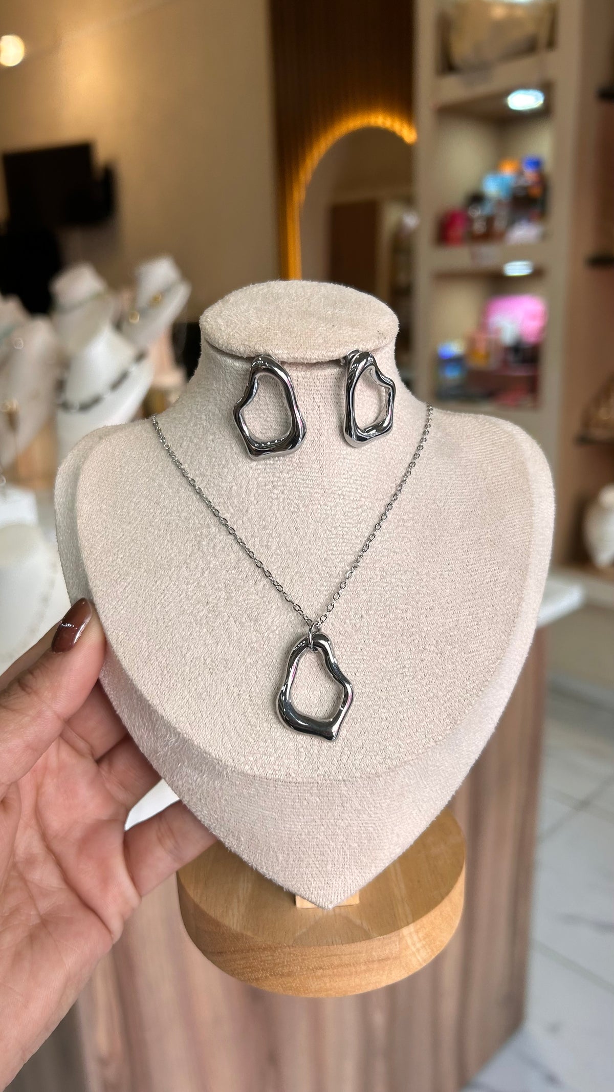 Collar & Aretes plata tipo olivia