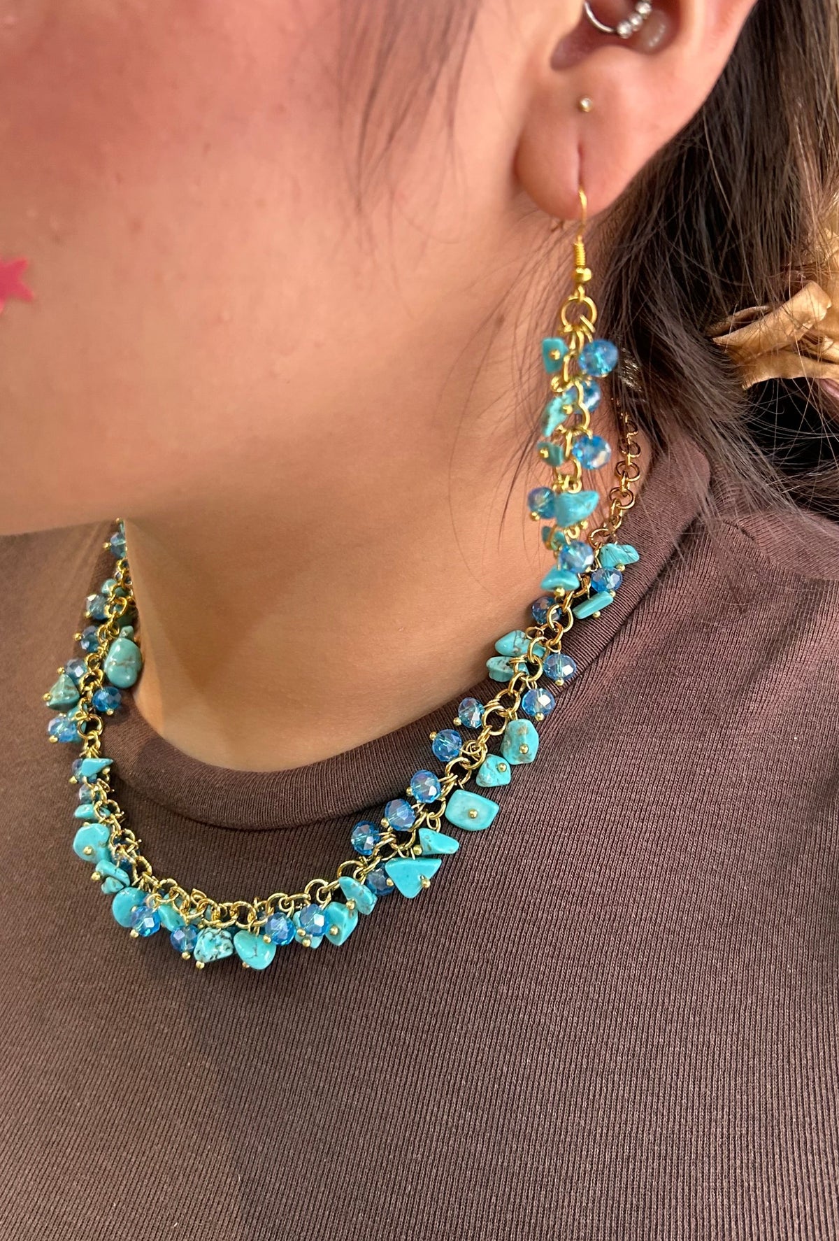 Collar & Aretes piedra hermosas azul