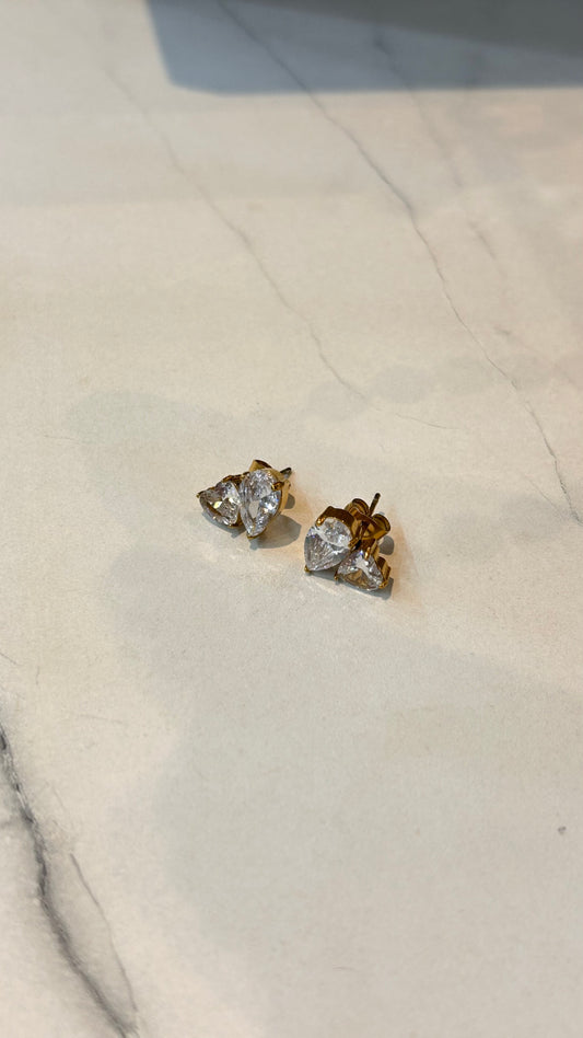 Aretes double heart and teardrop