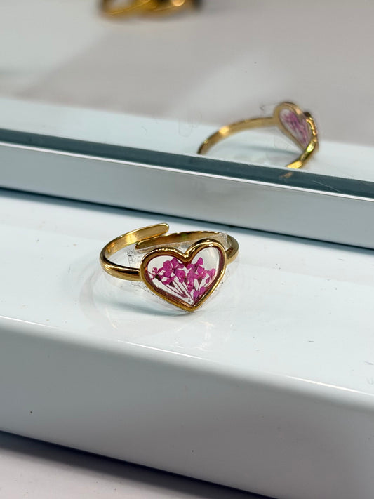 anillo flor natural rosado
