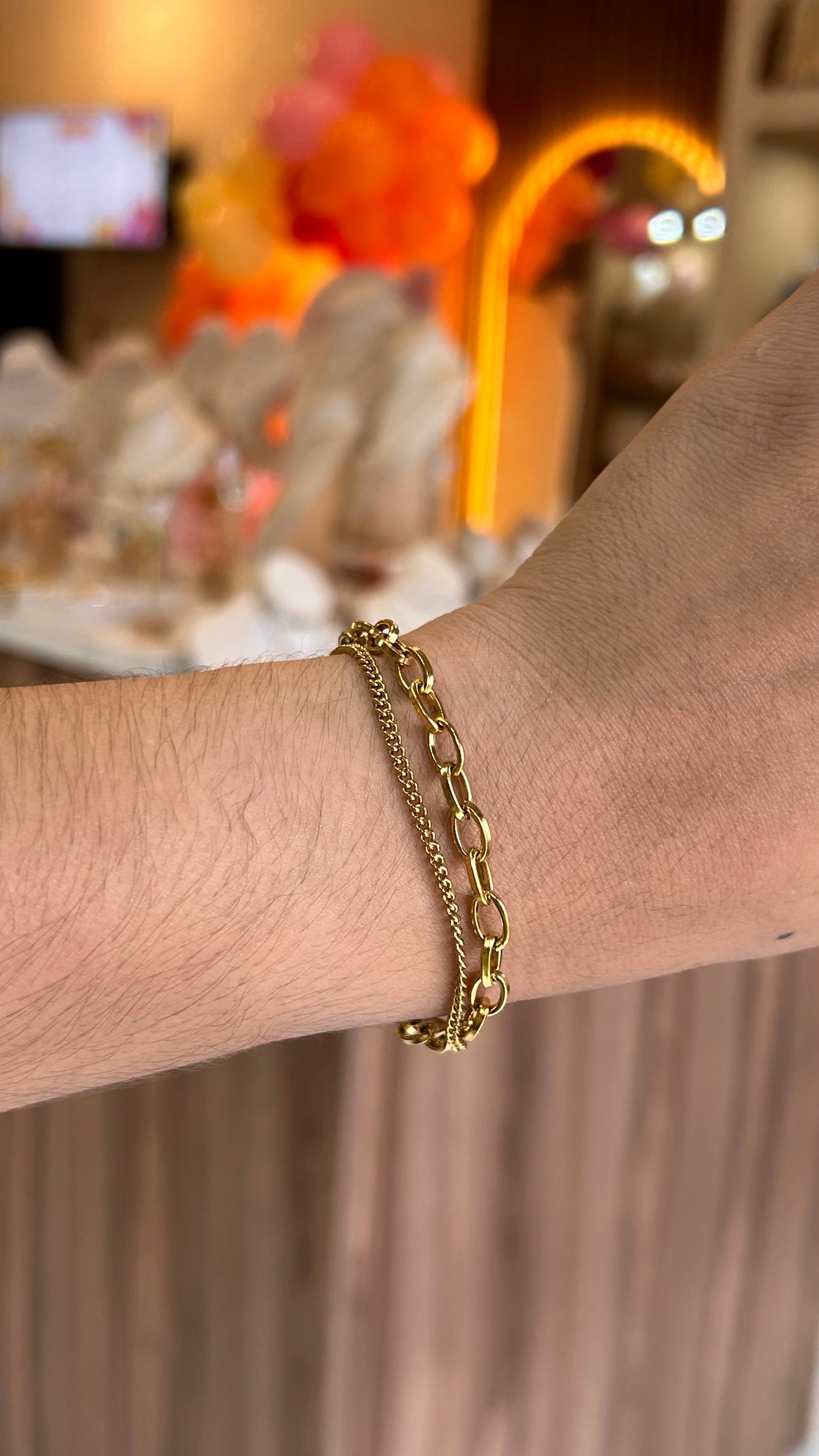 pulsera doble chain eslabones dorado