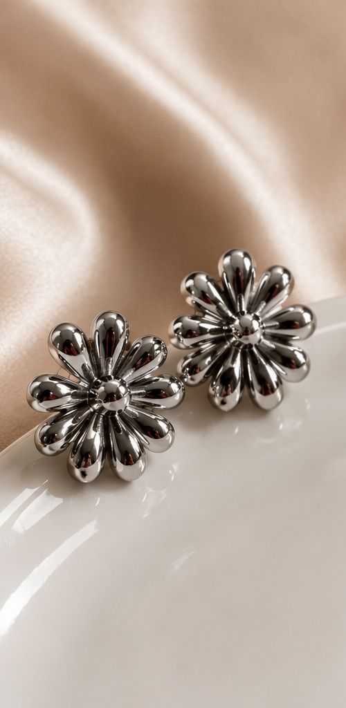 Aretes flor chunky plata