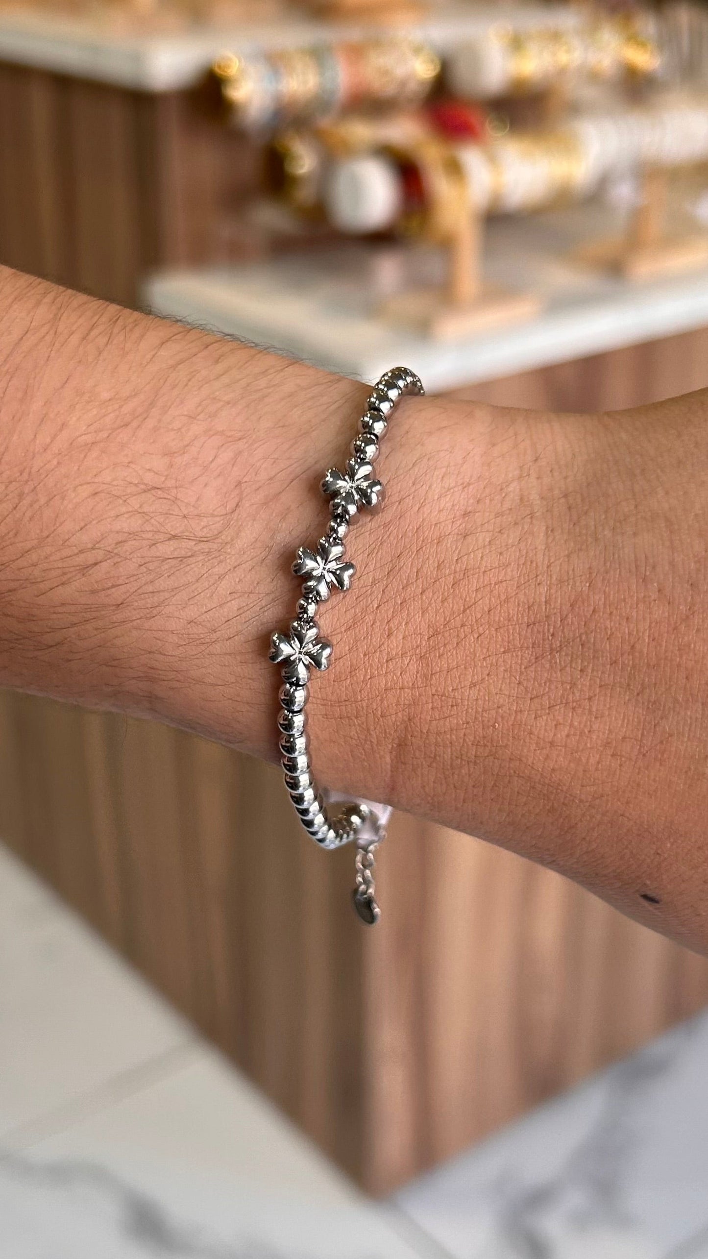 pulsera balines trebol plata