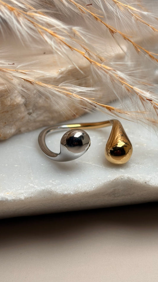 Anillo gota doble bicolor