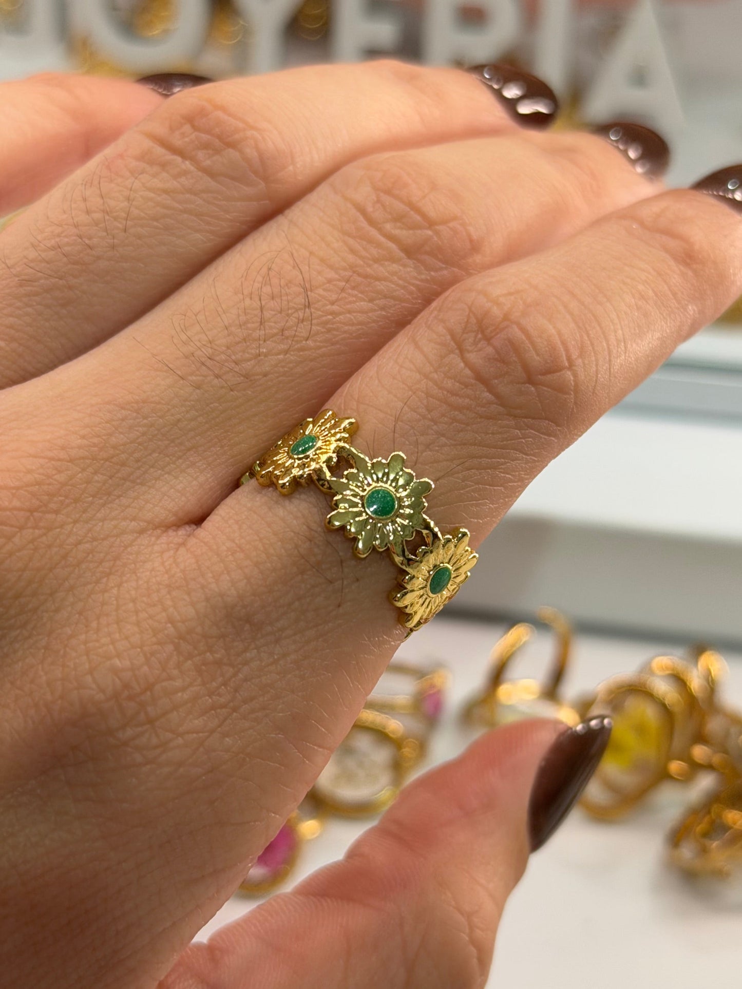 Anillo sol verde dorado