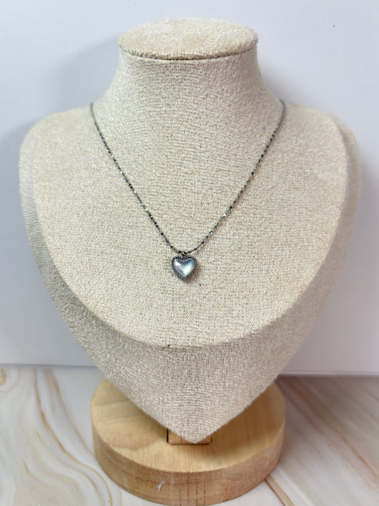 Collar corazón mini perla plata