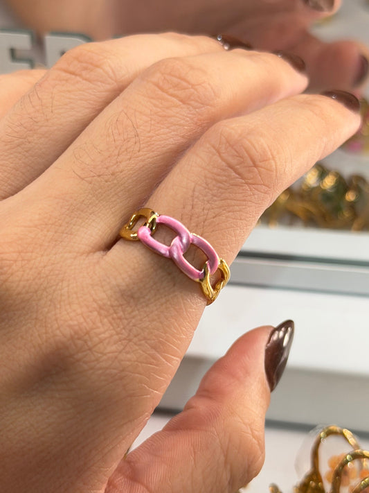 Anillo cadena rosado dorado