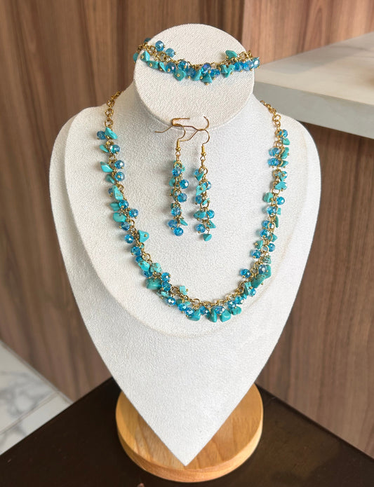 Collar & Aretes piedra hermosas azul
