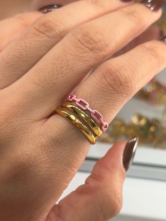 Anillo triple basico cadena rosado