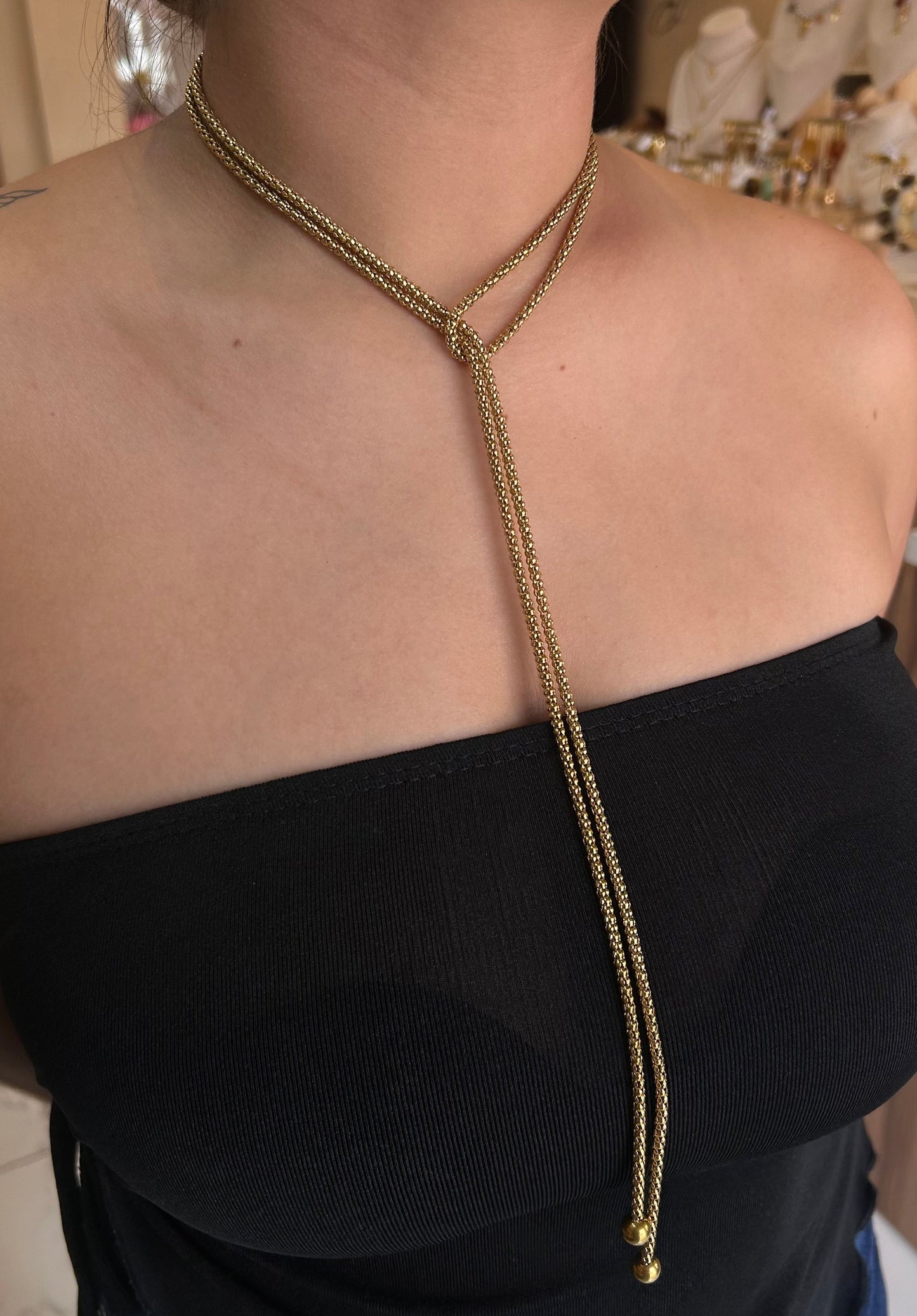 Collar Corbatero Cadena Mini Dorado
