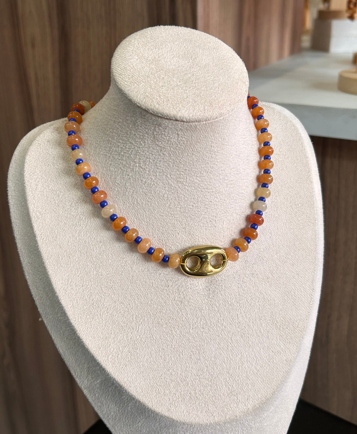 Collar corcho piedras naranja azul