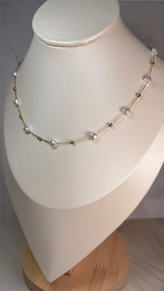 Collar corazón mini perla